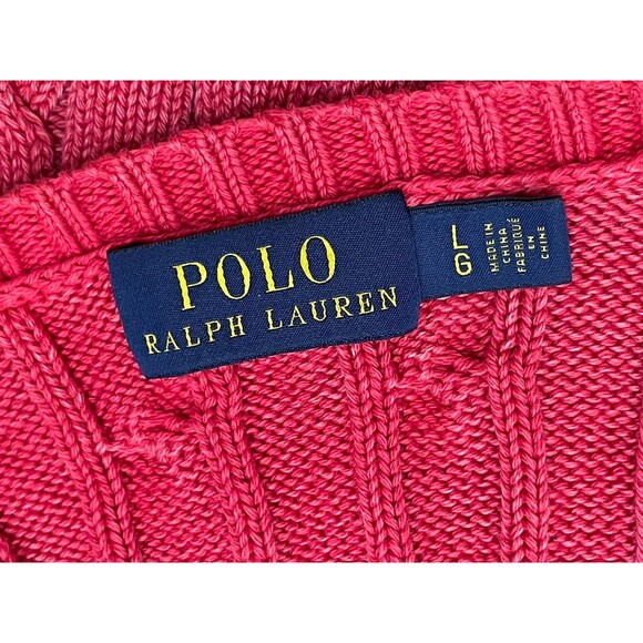 Polo Ralph Lauren Women's L Red Sweater Cotton Cable Knit Pony Classic Preppy - Picture 8 of 11